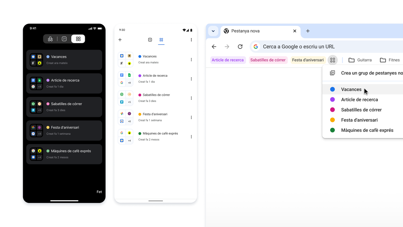 Grups de pestanyes en dispositius iOS, Android i de taula