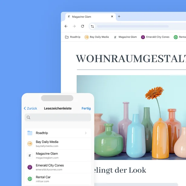 Die Chrome-Lesezeichenleiste auf einem Computerbildschirm und einem Smartphone