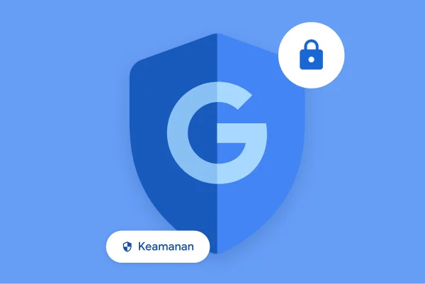 Beberapa ikon menunjukkan fitur keamanan Google, termasuk huruf G Google dalam perisai, ikon gembok, dan chip kecil bertuliskan 