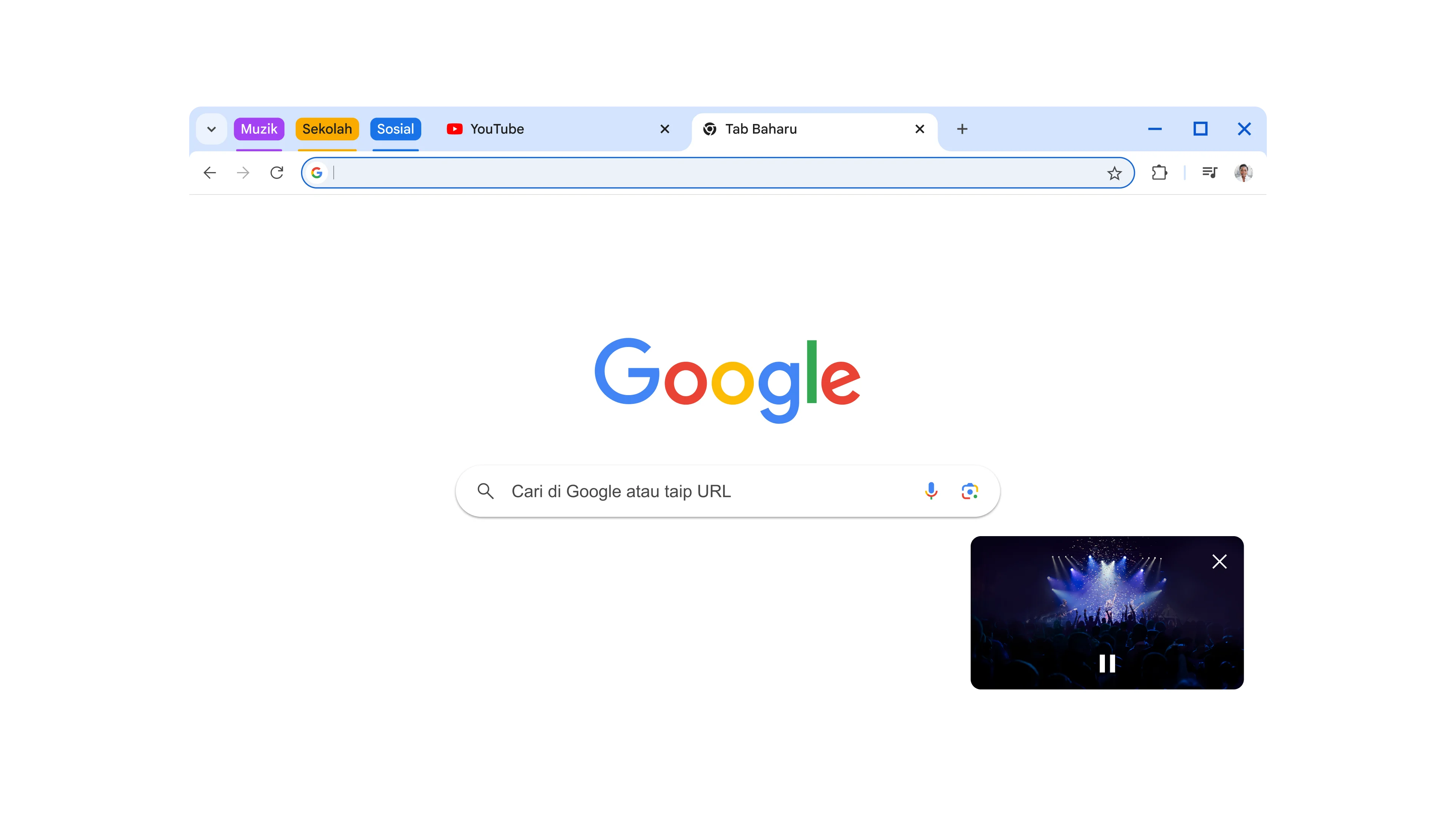 Video konsert dimasukkan dalam mod gambar dalam gambar.