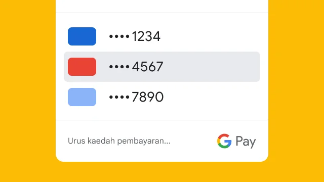 Google Pay hanya memaparkan empat digit terakhir bagi tiga kad kredit untuk tujuan keselamatan.